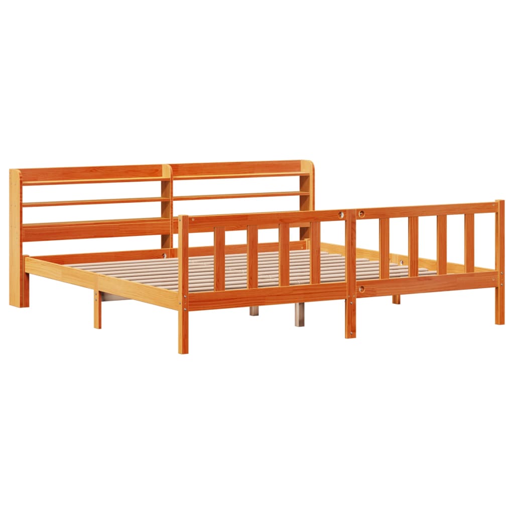 Bed Frame with Headboard without Mattress Wax Brown 180x200 cm Super King